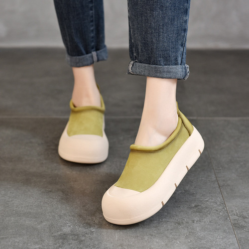 First-layer cowhide casual shoes, forest style women's shoes, 2024 spring new style, round toe, thick sole, retro genuine leather women's shoes, Baotou