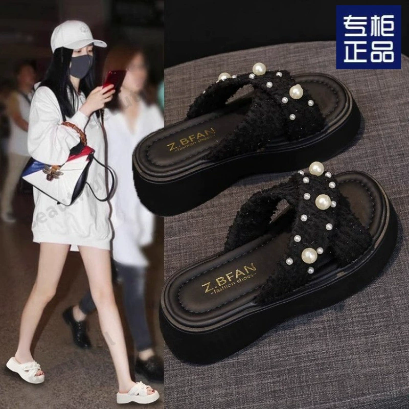 Потрясающие женские сандалии во французском стиле, лето 2025, новые модные повседневные модные слипоны на толстой подошве, размер 34.