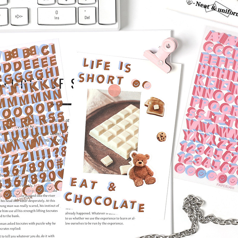 Pegatinas de pet transparentes a prueba de agua rítmica tridimensional Pegatinas de diario de cuentas de bricolaje Pegatinas de cuentas de manos alfanuméricas tridimensionales transfronterizas