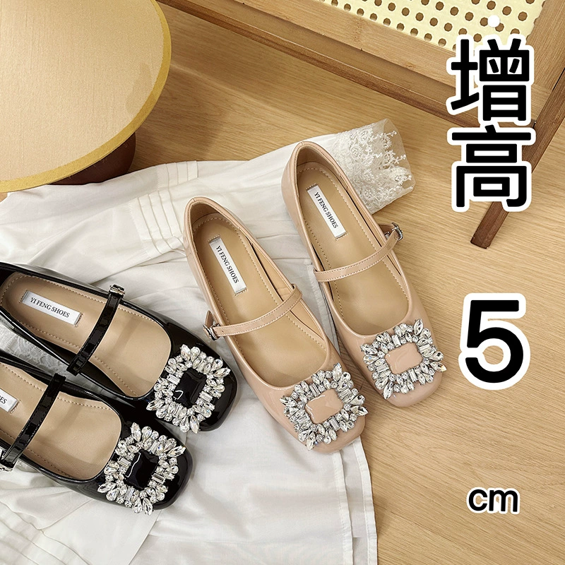 Внутренняя увеличенные черные женские туфли Мэри Джейн квадратная голова новая квадратная пряжка стразы плоские туфли женские свадебные туфли