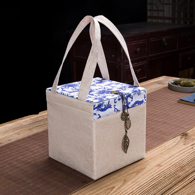 陶瓷茶叶罐包装棉麻布袋陶瓷罐精装复古便携纸盒包装中秋端午包装