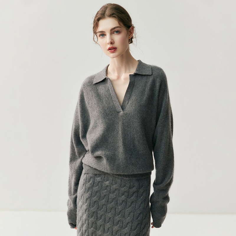 Cos Same Style Baby Cashmere Women's Large V Neck Lazy Style Gray Loose Top Knitted Bottoming Pullover Sweater