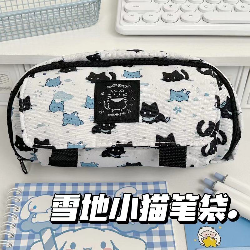 フリップスノーキティペンバッグイン高価値学生文具バッグ大容量漫画かわいい鉛筆収納ボックス|undefined