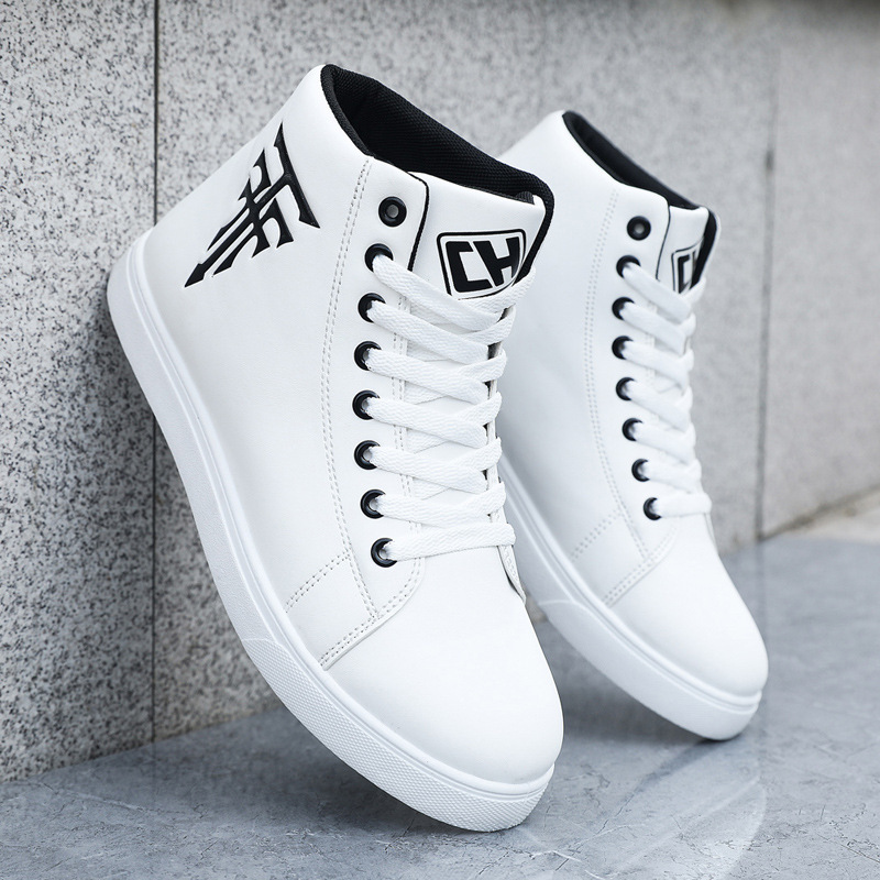 Spring and Autumn Large Size Men's Shoes High-Top Casual Sneakers 48 Size Mid-Top Leather Waterproof Non-Slip Fashionable White Shoes for Men