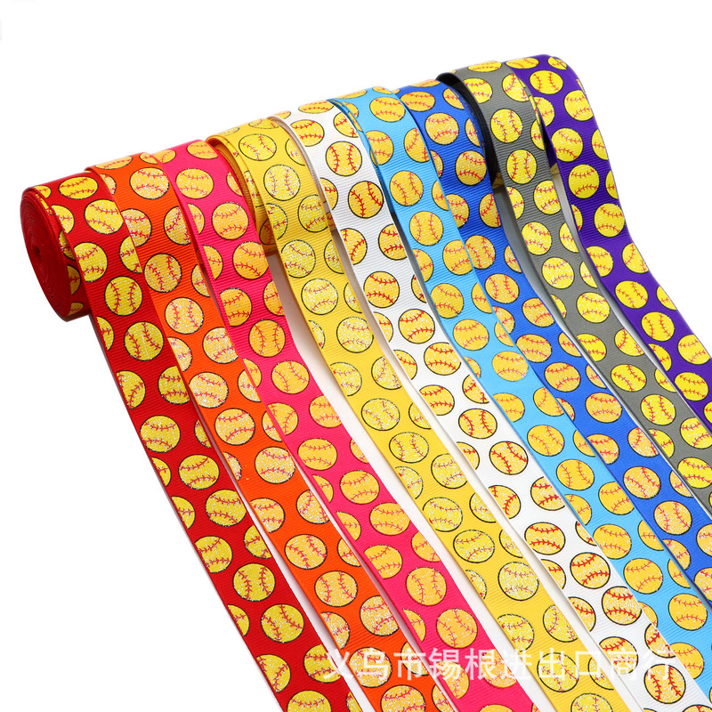 5 yards/roll 22mm softball sports series ink printing powder rib belt DIY bow packaging materials