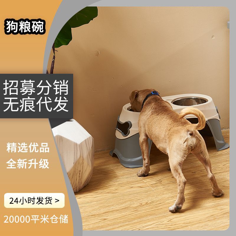 Tazón de comida para mascotas tazón de acero inoxidable perro gato agua potable antidetonante pierna alta doble tazón perro grande soporte cervical hervidor de agua potable