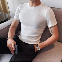 运动健身弹力短袖t恤男圆领夏季新款韩版修身潮流纯色休闲打底衫