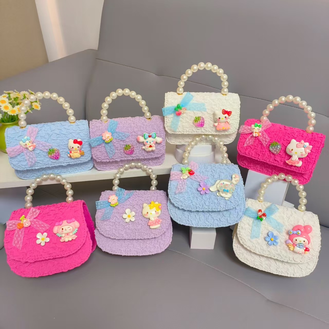 Bow Pearl Princess Handbag Meileti Kulomi Girl Año Nuevo Cartera pequeña bolsa de cadena de viento fragante