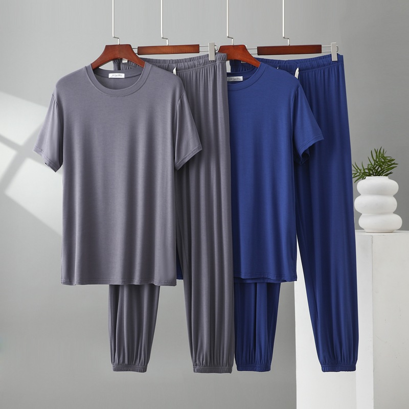 Can Be Worn Outside Modal Spring and Summer Men's Pajamas Set Thin Casual Short-Sleeved Leggings Two-Piece Home Clothes