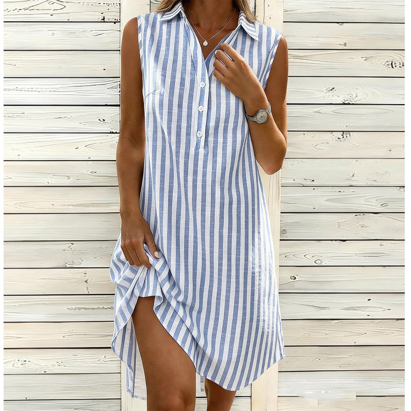 Cross-Border European and American Summer Fashion Loose V-Neck Striped Shirt Casual Dress Cross-Border European and American Summer Fashion Loose V-Neck Striped Shirt Casual Dress