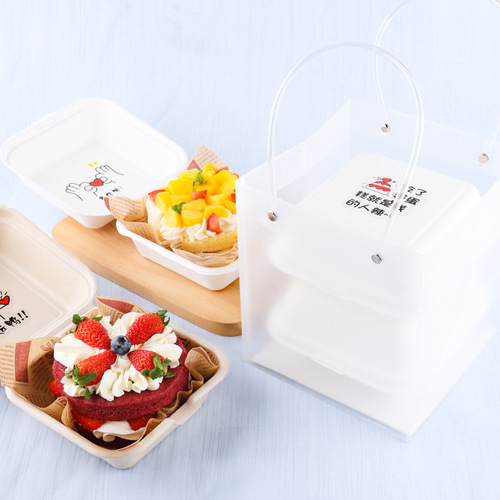 Internet celebrity 4-inch lunch box small cake box with picture pulp sticker creative hand-painted disposable packaging box