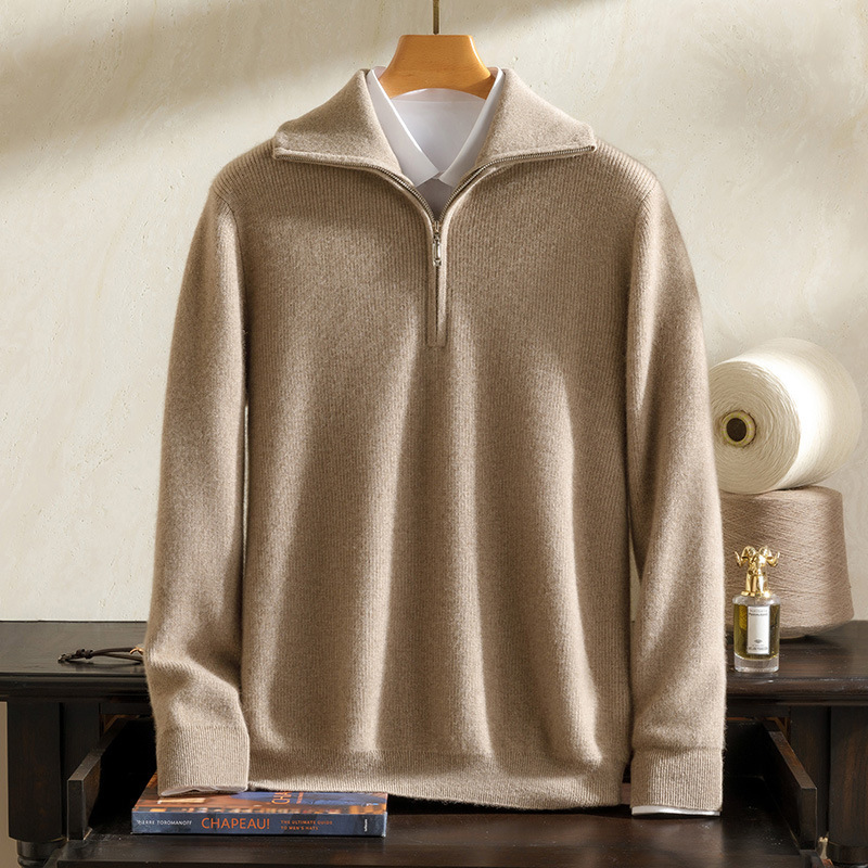 Cashmere Sweater for Men, 100% Pure Cashmere Long-Sleeved Sweater, Loose Knitted Zipper Sweater, 100% Cashmere Cardigan
