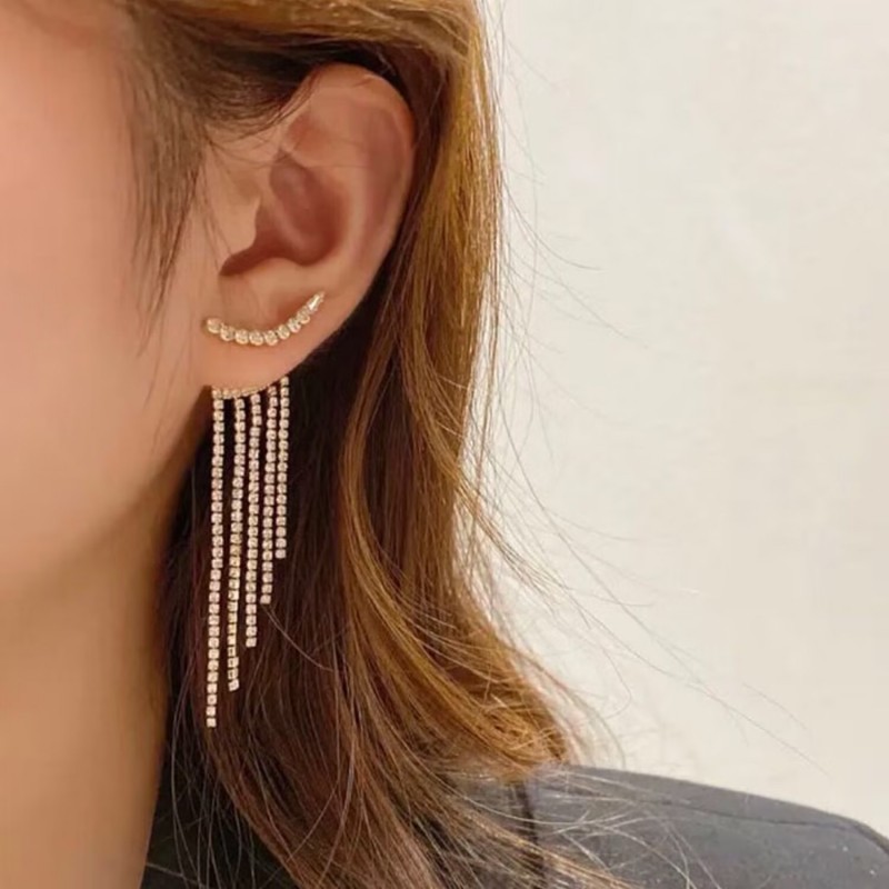 Silver Rhinestone Tassel Earrings Image 5