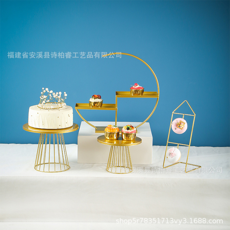 Boda creativa fiesta de cumpleaños buffet mesa de té de la tarde mesa de bebidas frías hierro forjado oro estante de pastel decoración mesa de postres image 25