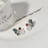 Atmospheric enamel, earrings with butterfly, blue silver needle, silver 925 sample, french style, trend of season