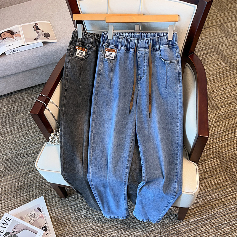 Plus-size women's clothing 200/ 150kg high-waisted slimming casual loose-fitting denim dad pants 3335