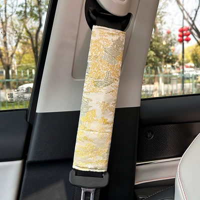 Blue Rain Car Seatbelt Shoulder Pad Simple New Chinese Style Car Seatbelt Cover Anti-Wear Car Seatbelt Protector (Seat belt shoulder pad) - imitation-song-brocade-shoulder-pads-gold