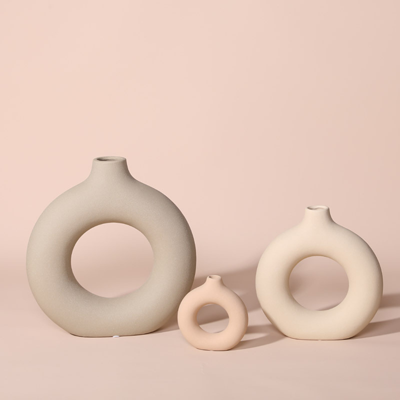 Nordic circle frosted ceramic vase ins dry flower flower arrangement living room TV cabinet dining table decorations