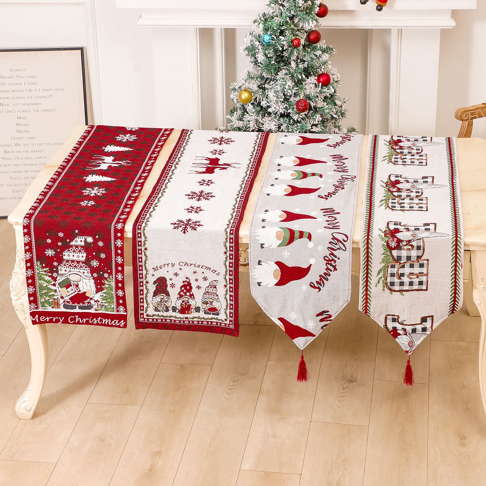 Neue Weihnachts-Tischfahne, gesichtsloser alter Mann, Tischfahne, garngefärbte Jacquard-Tischdecke, Weihnachtsdekoration_voghion.com