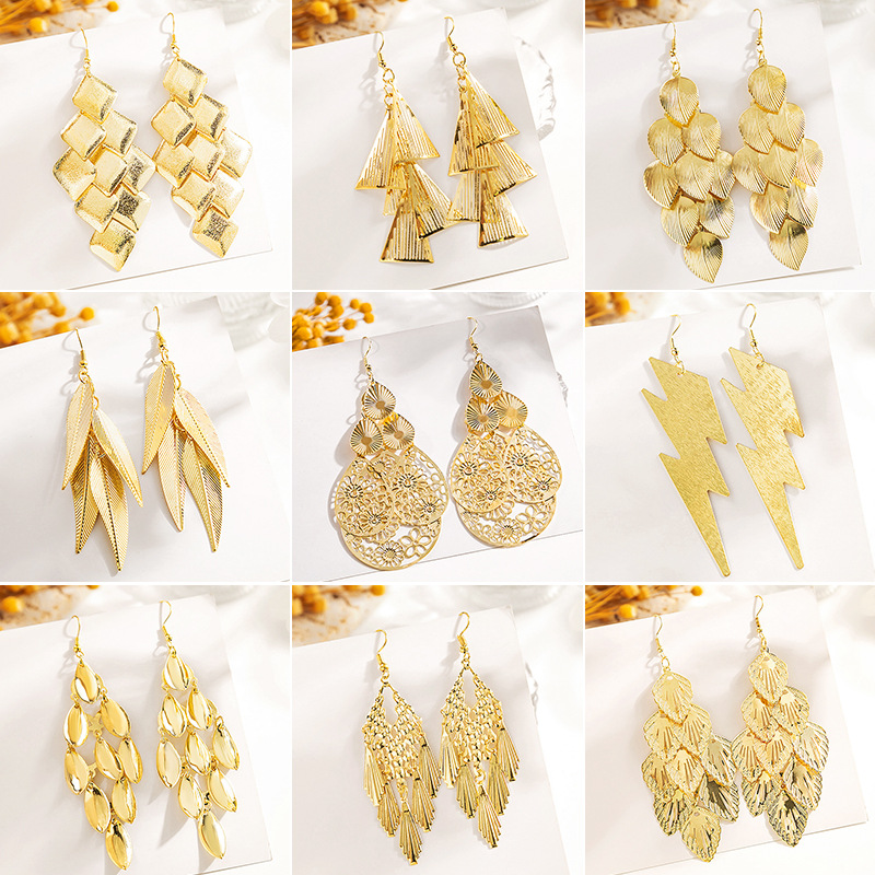 Cruz-frontera hueco metal multi-capa hoja pendientes vintage estilo étnico gota de agua ronda geométrica borla pendientes al por mayor