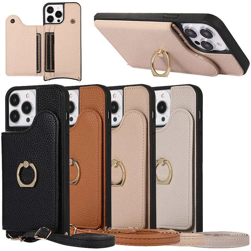 For iPhone16ProMax Ring Buckle Mobile Phone Case Back Cover Apple 13 Crossbody Shoulder Belt Card Protection Leather Case For iPhone16ProMax Ring Buckle Mobile Phone Case Back Cover Apple 13 Crossbody Shoulder Belt Card Protection Leather Case