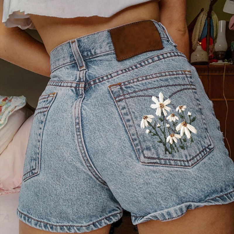 Temu Women's Denim Shorts Embroidered Amazon Denim Shorts Versatile Denim Shorts Casual Women's Clothing Cross-Border Temu Women's Denim Shorts Embroidered Amazon Denim Shorts Versatile Denim Shorts Casual Women's Clothing Cross-Border
