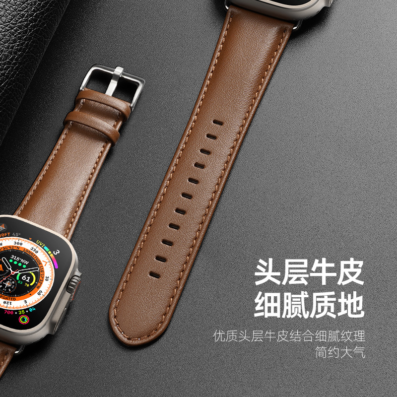 Adecuado para Apple correa de cuero applewatch correa de reloj de negocios primera capa de piel de vaca correa de muñeca impermeable a prueba de sudor