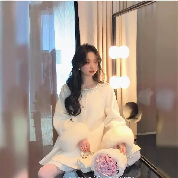 【样衣清仓】狐狸毛海宁皮草羊毛大衣女小香风双面呢富家千金外套