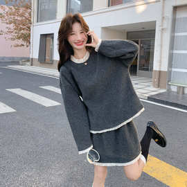 法式温柔风木耳边拼接卫衣套装裙女装2025冬季韩系气质减龄两件套