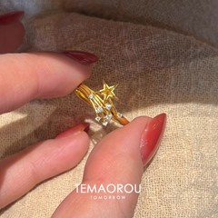 新款精致镶嵌设计感烟花小钻炸开金星星可调节大小戒指女食指戒指