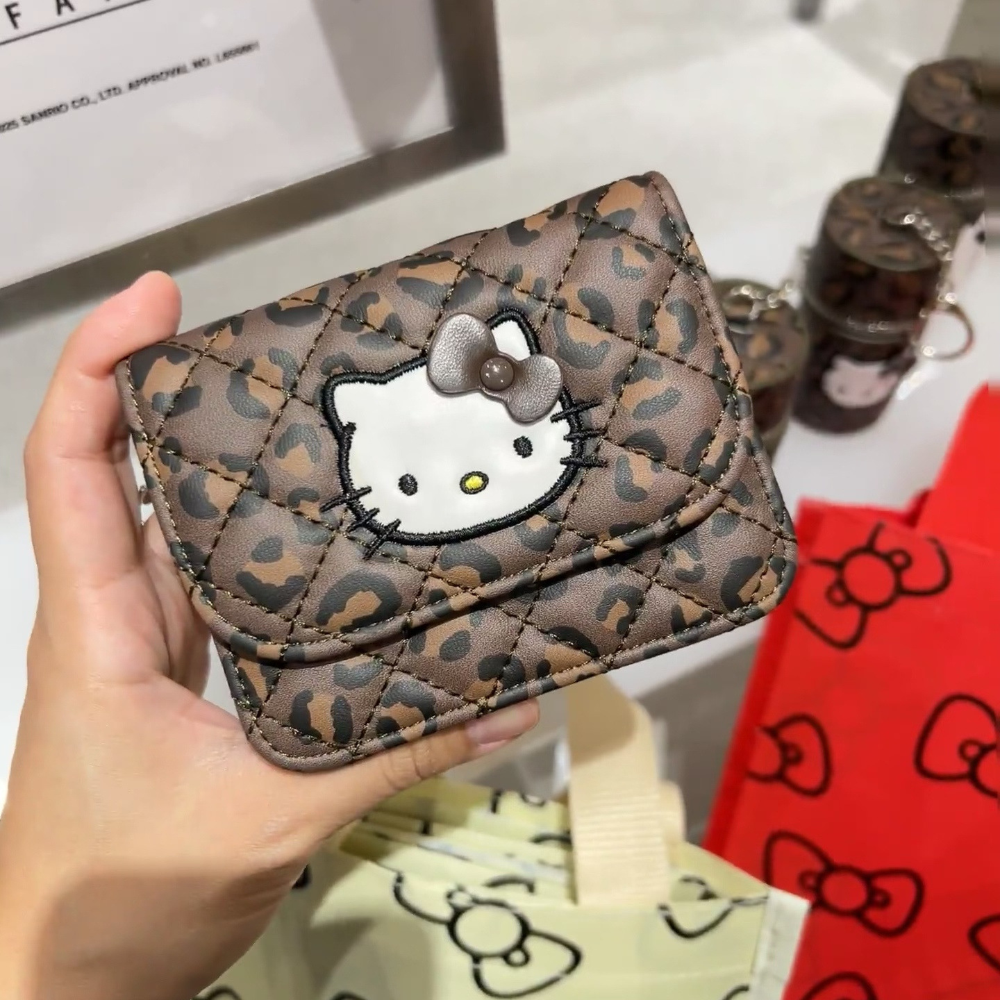 Cute Cartoon Kitty Pattern Quilted Small Bag Girly Heart Bow Versatile Coin Purse Simple Cosmetics Bag