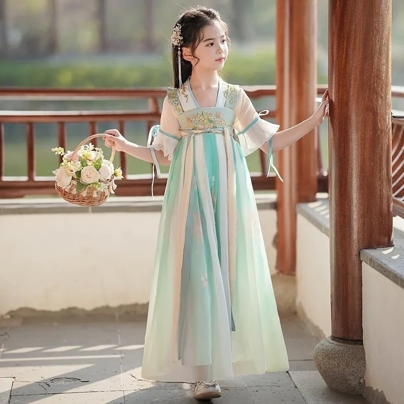 漢服女の子夏服古代スタイルプリンセスドレス 2025 新しい女の子夏の中国風古代衣装子供唐装ドレス|undefined