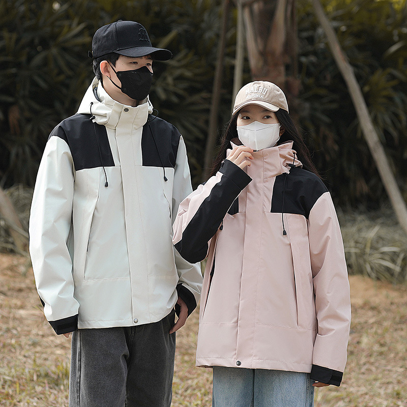 Beijia Mismo estilo primavera y otoño chaqueta impermeable a prueba de viento pareja de hombres al aire libre de una sola capa a juego ropa de montañismo de moda mujer