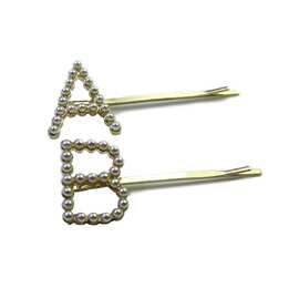 法式气质珍珠字母发夹女韩国头饰侧边bb夹可爱韩版简约鸭嘴夹批发