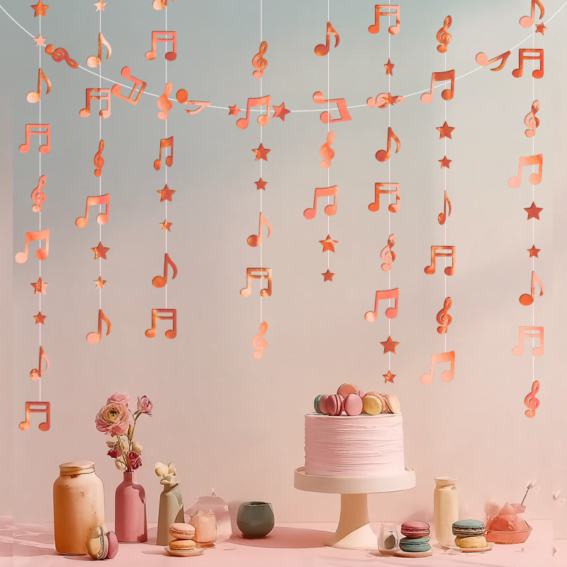 新款创意多色音符拉旗 音乐 生日 周岁 婚礼派对背景装饰横幅拉|undefined