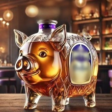 创意小猪威士忌酒瓶 有趣透明玻璃酒瓶红酒葡萄酒威士忌存放容器