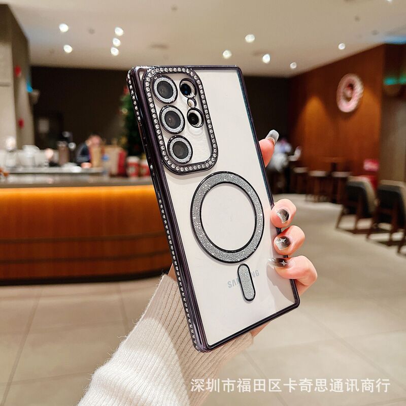 Samsung Galaxy A07 ラインストーン磁気吸着式携帯電話ケース A17 透明 S25 Ultra 電気メッキ A06 保護ケースに適用|undefined
