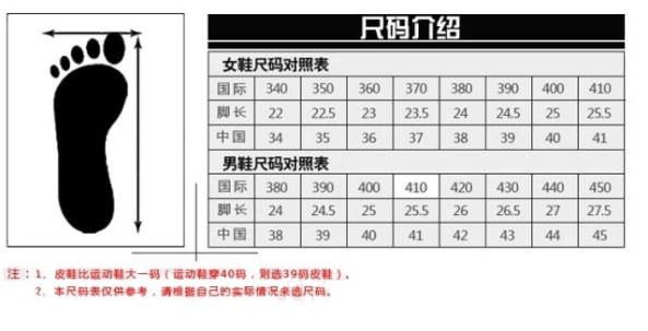 鞋码表格