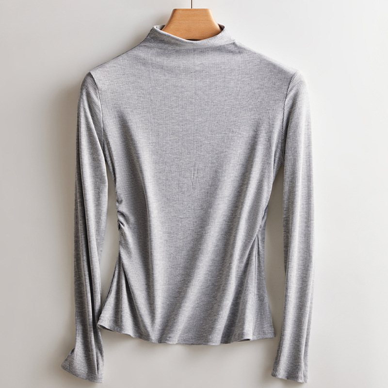 El nuevo cuello ligero y medio alto de hilo es una camisa de fondo de otoño e invierno delgada, alta elasticidad, agradable para la piel, transpirable, chaqueta cálida para mujer