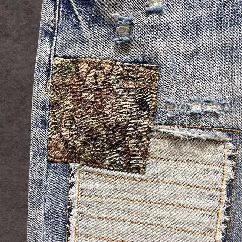 Men's Slim Fit Ripped Jeans With Bear Patch High Street Style_voghion.com
