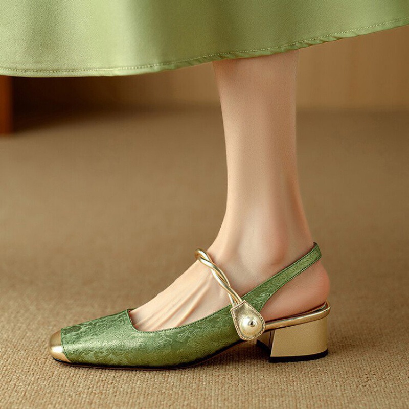 Foreign Trade Explosions New Chinese Style National Style Mary Jane Sandals Toe Empty Women's Shoes 2024 Summer New Half-Shoe Sandals Foreign Trade Explosions New Chinese Style National Style Mary Jane Sandals Toe Empty Women's Shoes 2024 Summer New Half-Shoe Sandals