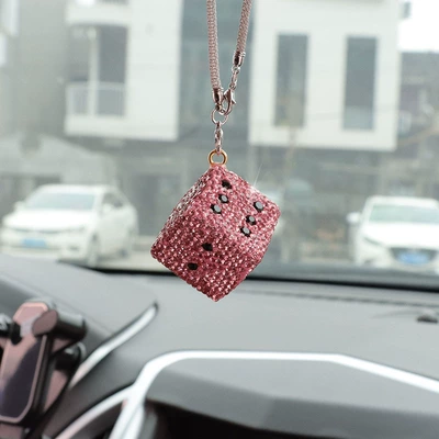 Cross-border color dice car: Car hanging - pink-dice-car-pendant