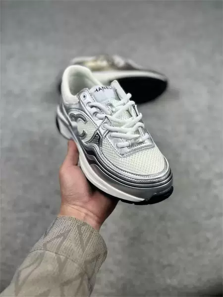 European and American Cross-Border Chanel-Style Silver-Tipped Sports Dad Shoes, Fashionable and Versatile Couple's Shoes, Putian Casual Shoes
