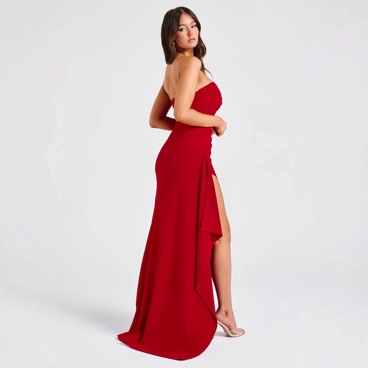 2024 Cross-Border Hot-Selling New Strapless European And American Summer Sexy Side Slit Irregular Bodycon Dress_ecoleips.com