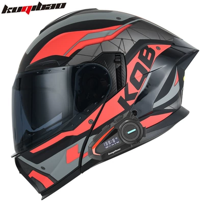 Motosiklet kaskı (dəbilqə) — 3C Certified Full-Face Helmet - matt-black-guard-with-red-flower-with-k20-bluetooth-black-film-m