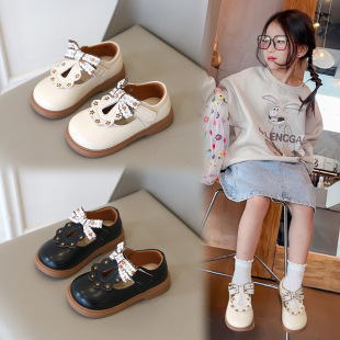 Girls' Princess Shoes 2024 Spring and Autumn Korean Style Soft Sole Non-slip Baby Leather Shoes Children's Breathable Bow Small Leather Shoes