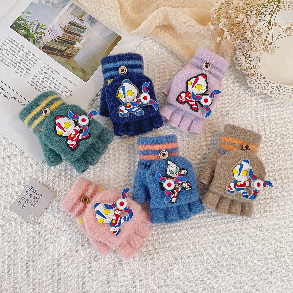 demi-season cartoon keep warm children's cute knitted gloves