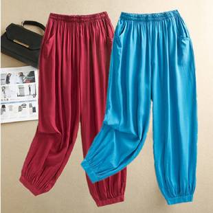 Cotton Lantern Pants, Cotton Rayon Yoga Lantern Pants, Casual Loose Tai Chi Pants, Wide-Leg Pants, Solid Color Women's Pants for Summer