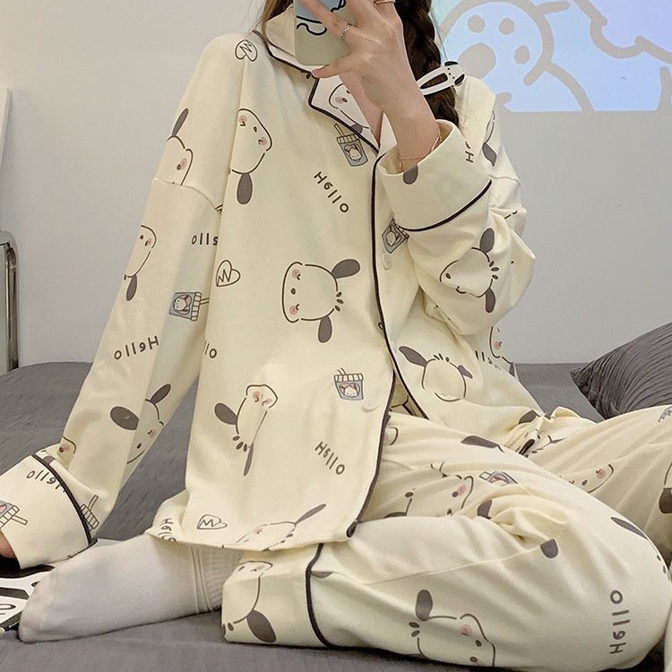 Al por mayor transfronterizo lindo Pajia perro pijama mujer primavera y otoño algodón pantalones de mangas largas de alta calidad lindo conjunto de ropa para el hogar