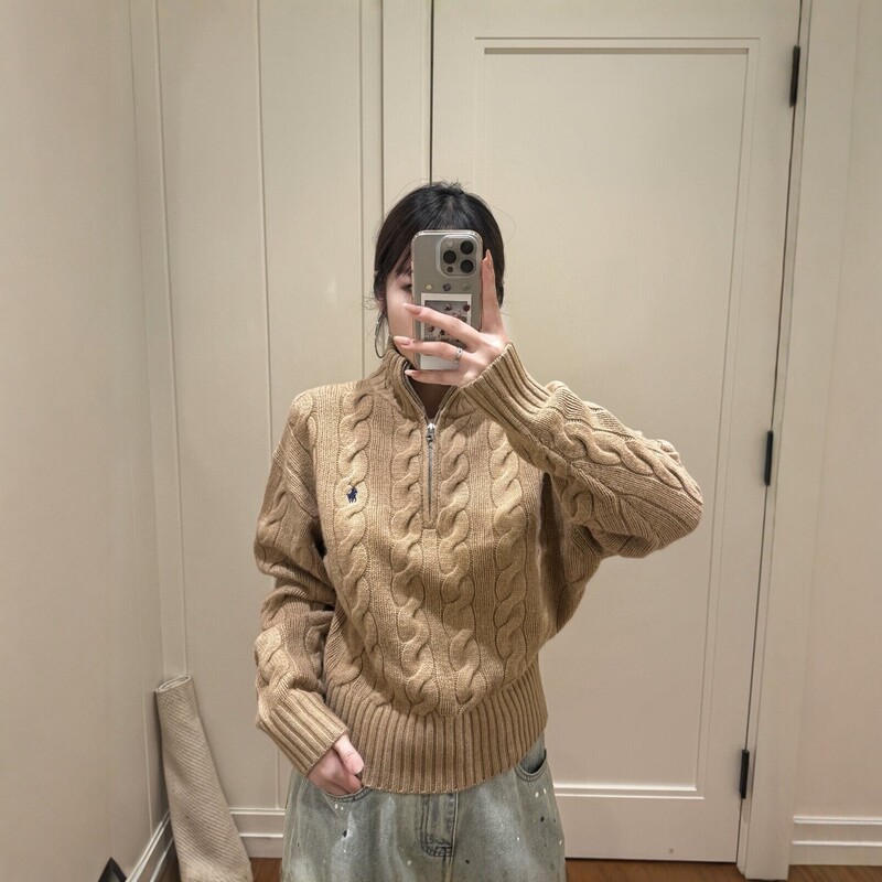[Original Label with Qr Code] Ralph Lauren Knitwear Half-Zip Short Stand-Collar Sweater, Popular Women's Style
